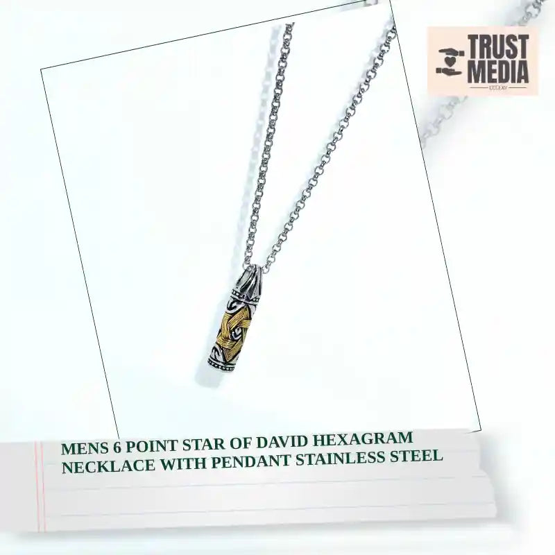 Mens 6 Point Star of David Hexagram Necklace With Pendant Stainless Steel by@Outfy