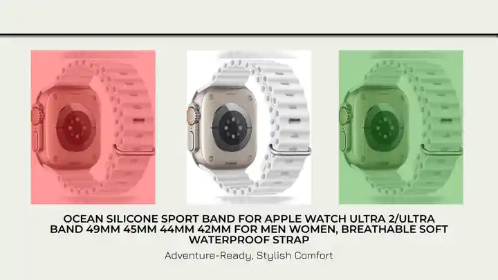 Ocean Silicone Sport Band For Apple Watch Ultra 2/Ultra Band 49mm 45mm 44mm 42mm for Men Women, Breathable Soft Waterproof Strap by@Outfy