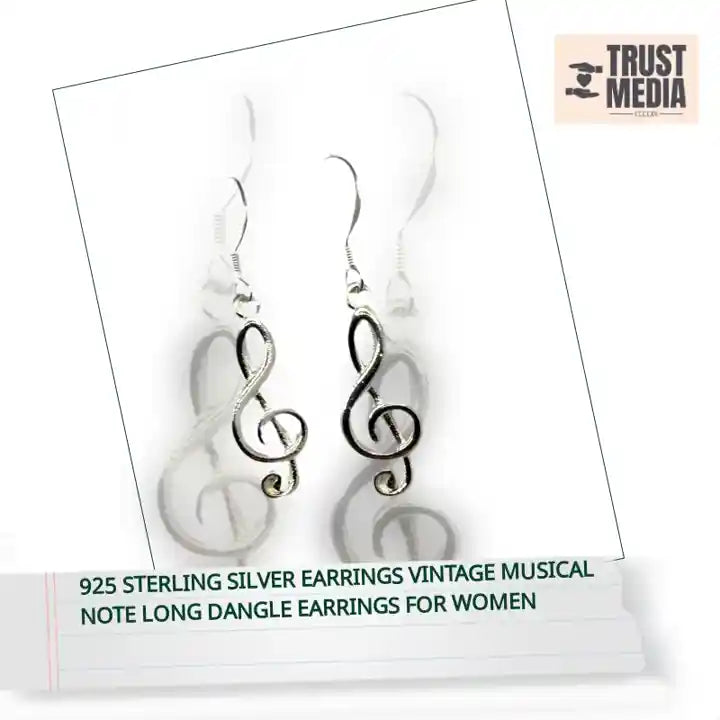 925 Sterling Silver Earrings Vintage Musical Note Long Dangle Earrings For Women by@Outfy