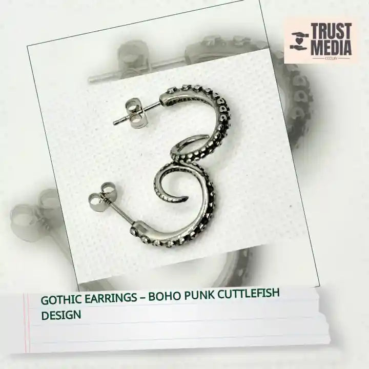 Gothic Earrings &ndash; Boho Punk Cuttlefish Design by@Outfy