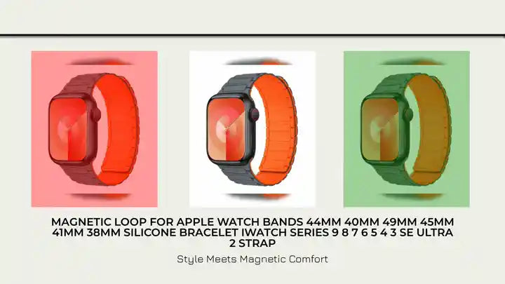 Magnetic Loop for Apple Watch Bands 44mm 40mm 49mm 45mm 41mm 38mm Silicone Bracelet iWatch Series 9 8 7 6 5 4 3 Se ultra 2 strap by@Outfy
