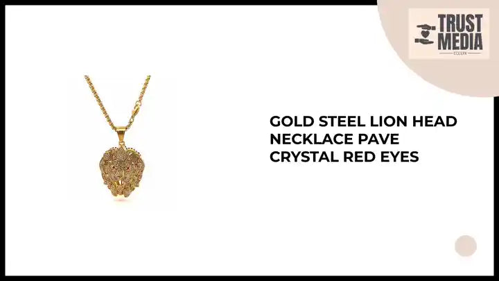 Gold Steel Lion Head Necklace Pave Crystal Red Eyes by@Outfy