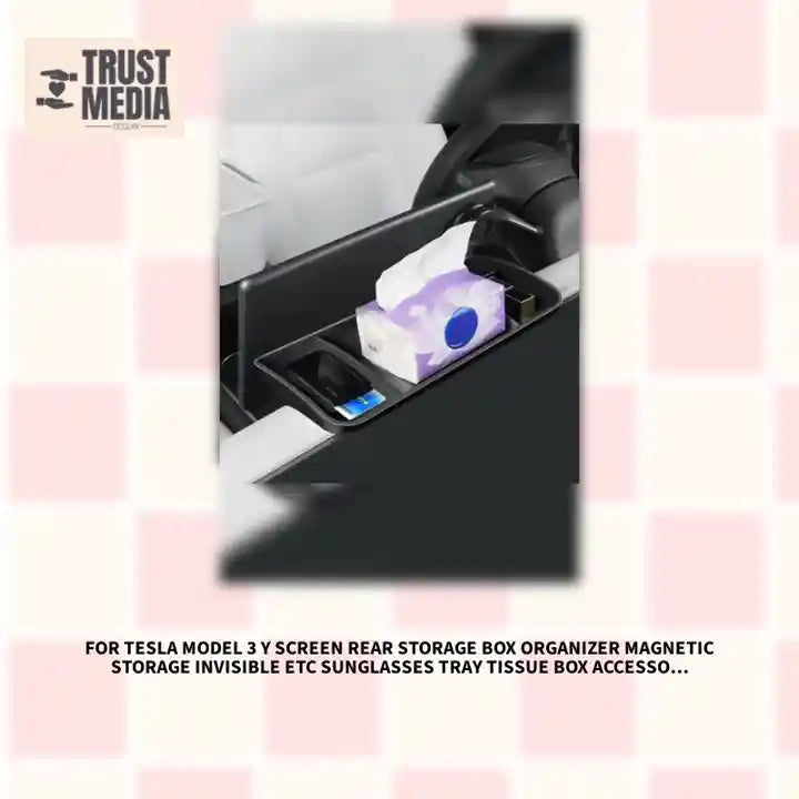For Tesla Model 3 Y Screen Rear Storage Box Organizer Magnetic Storage Invisible ETC Sunglasses Tray Tissue Box Accessories by@Outfy