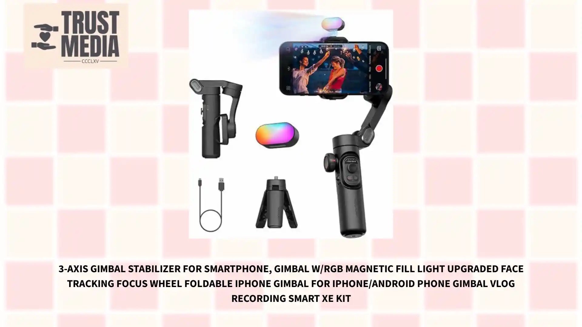 3-Axis Gimbal Stabilizer for Smartphone, Gimbal w/RGB Magnetic Fill Light Upgraded Face Tracking Focus Wheel Foldable iPhone Gimbal for iPhone/Android Phone Gimbal Vlog Recording Smart XE Kit by@Outfy