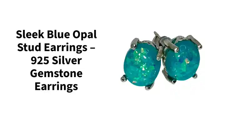 Sleek Blue Opal Stud Earrings &ndash; 925 Silver Gemstone Earrings by@Outfy