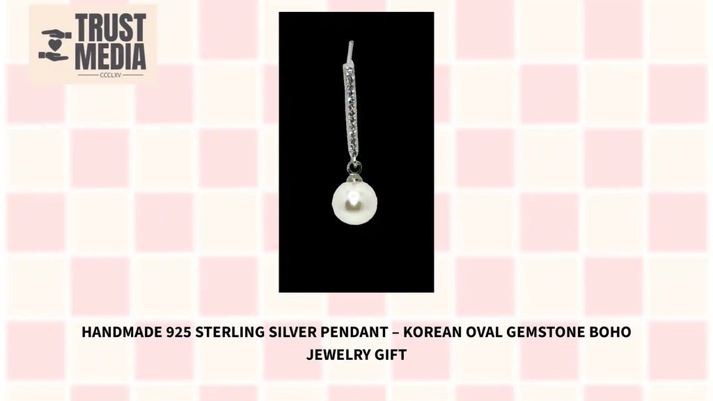 Handmade 925 Sterling Silver Pendant &ndash; Korean Oval Gemstone Boho Jewelry Gift by@Outfy