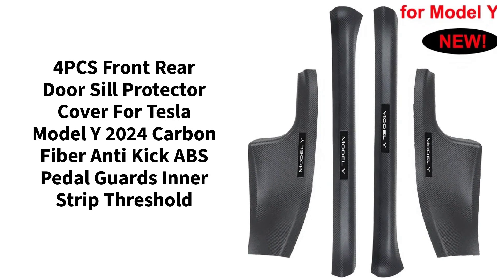 4PCS Front Rear Door Sill Protector Cover for Tesla Model Y 2024 Carbon Fiber Anti Kick ABS Pedal Guards Inner Strip Threshold by@Outfy