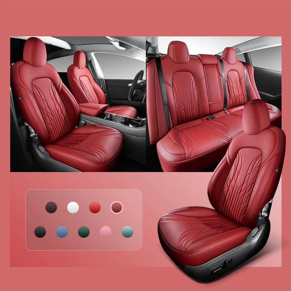 TESERY Nappa Leather Seat Covers for Model 3 Highland & Model Y Juniper Tesery Official Store  Model 3 (2017-2023.10) / Marsala Red