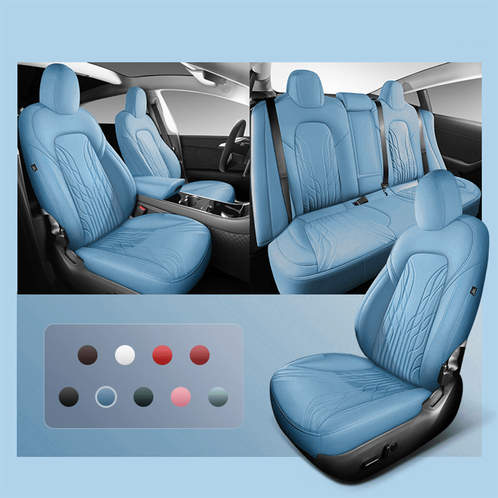 TESERY Nappa Leather Seat Covers for Model 3 Highland & Model Y Juniper Tesery Official Store  Model 3 (2017-2023.10) / Sky Blue