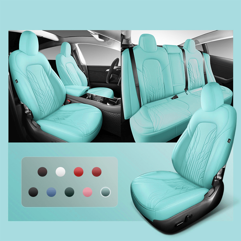 TESERY Nappa Leather Seat Covers for Model 3 Highland & Model Y Juniper Tesery Official Store  Model 3 (2017-2023.10) / Macaron Green