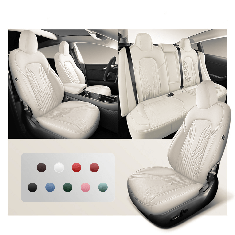 TESERY Nappa Leather Seat Covers for Model 3 Highland & Model Y Juniper Tesery Official Store  Model 3 (2017-2023.10) / Ivory White