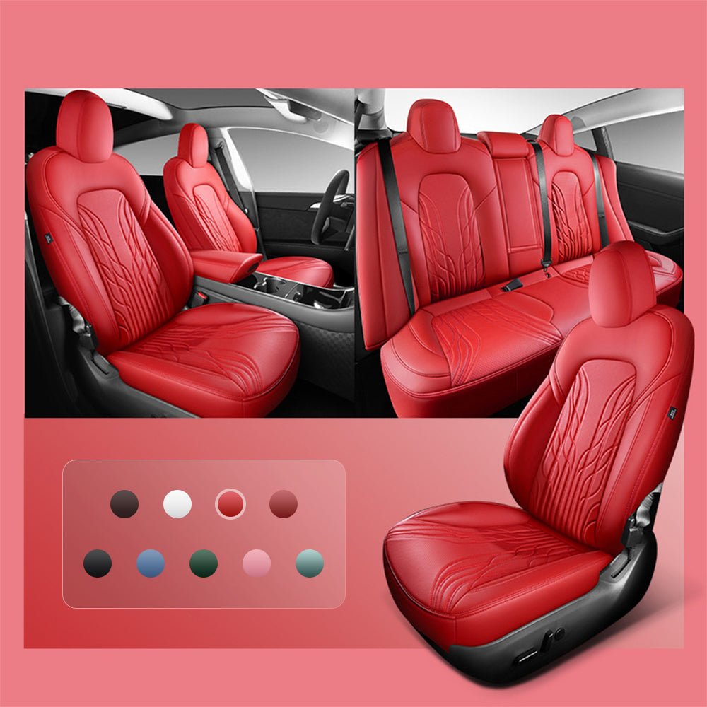 TESERY Nappa Leather Seat Covers for Model 3 Highland & Model Y Juniper Tesery Official Store  Model 3 (2017-2023.10) / Lava Red