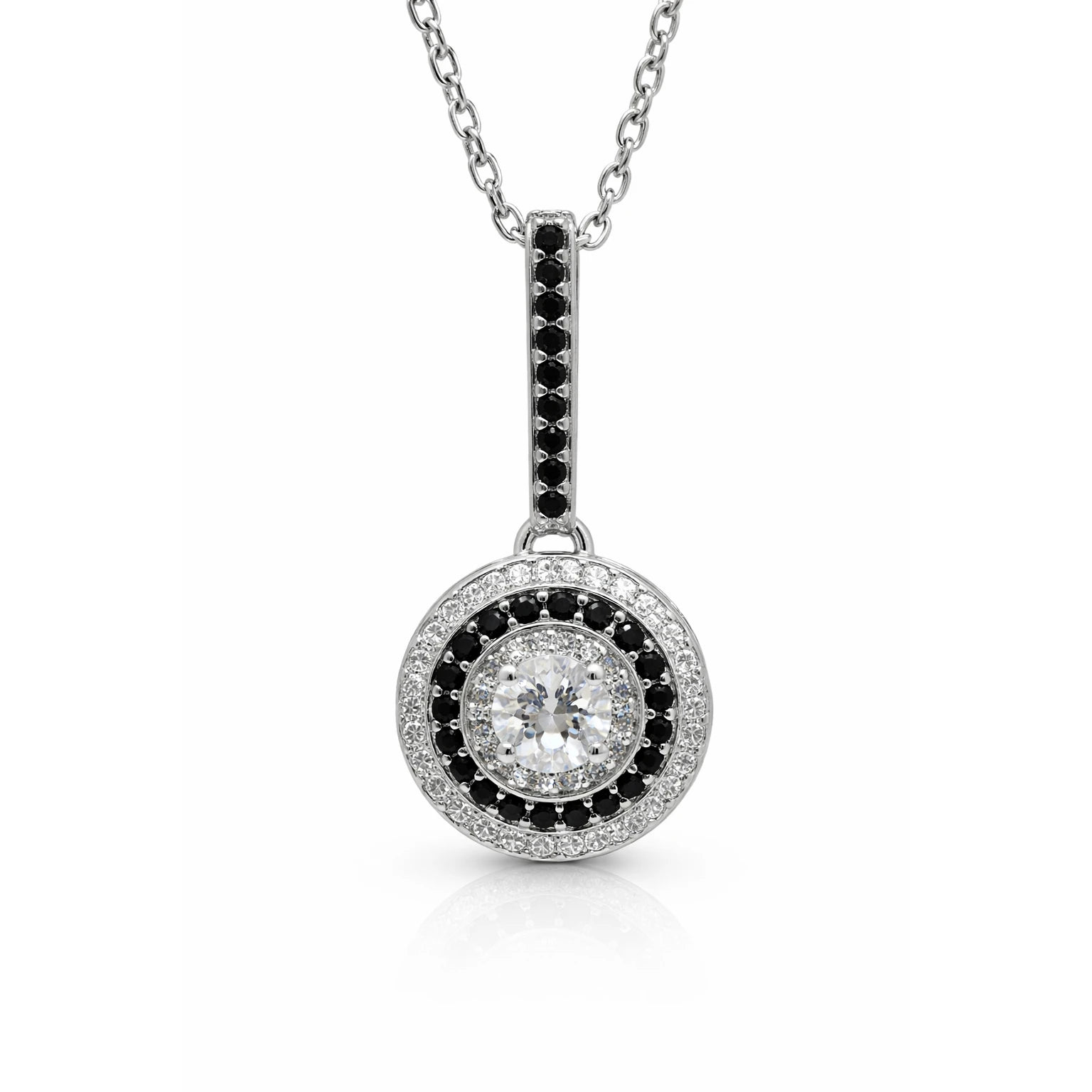 Double Halo Pendant Necklace Black and White