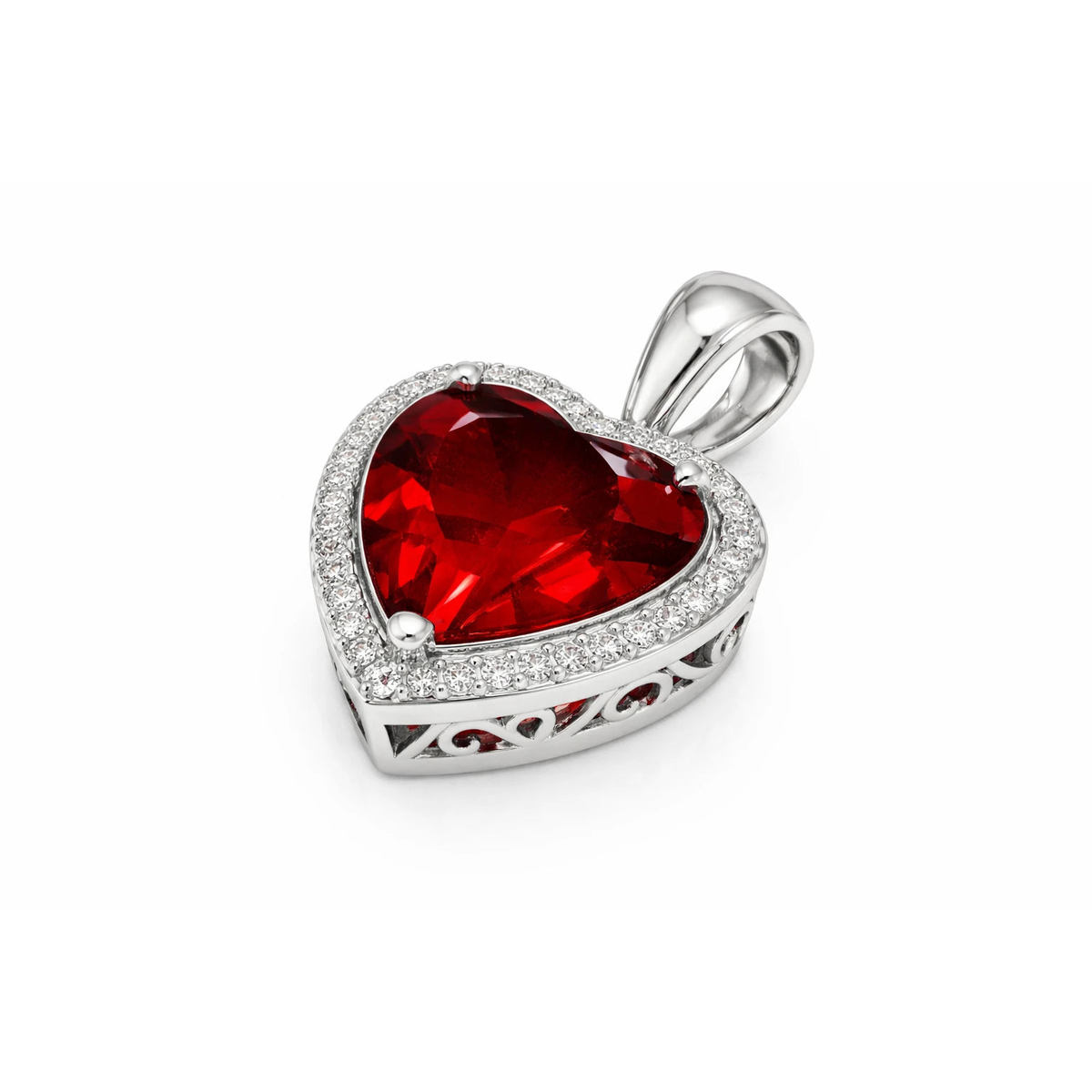 Silver-Tone Red Heart Pendant Necklace