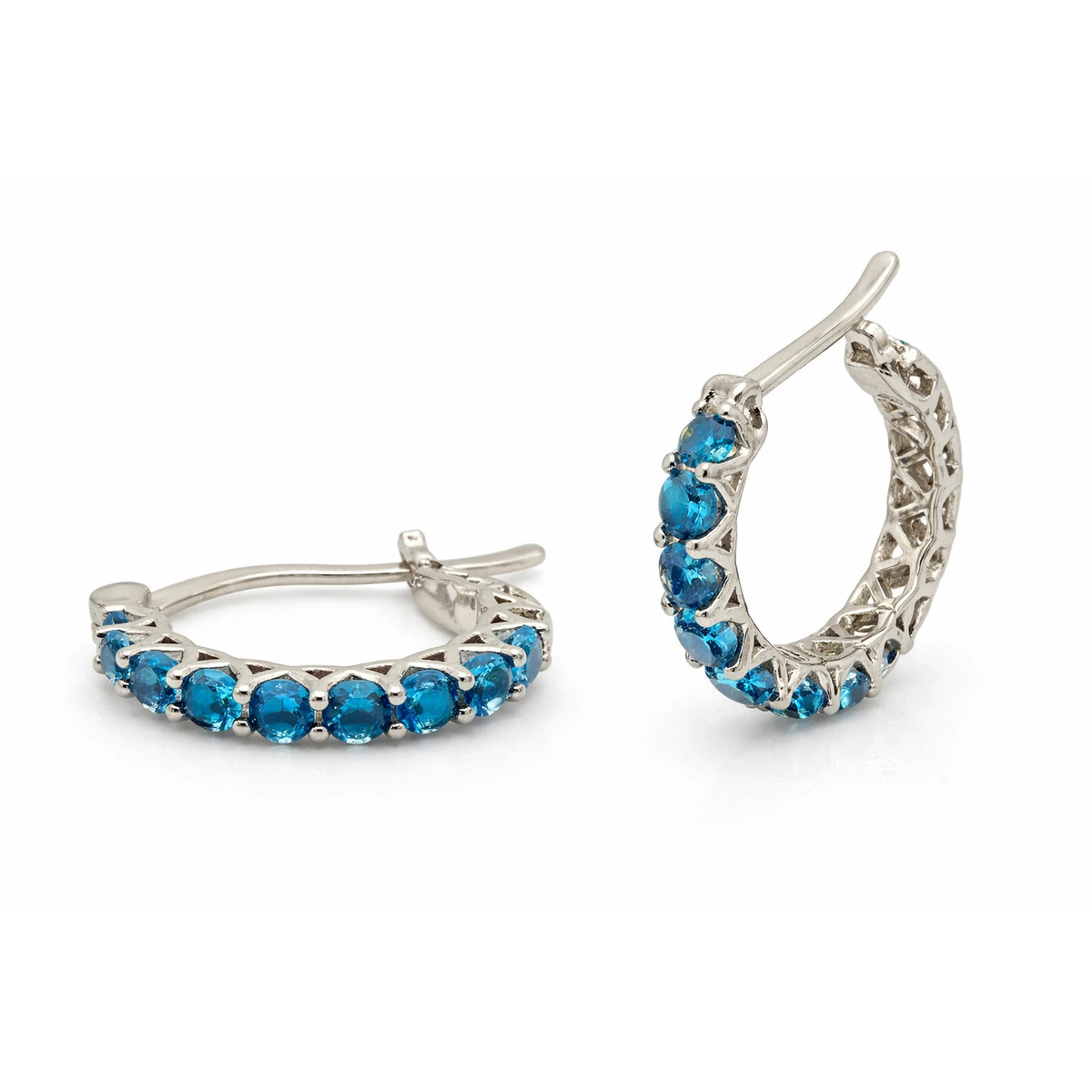 Blue Rhinestone Pave Hoop Earrings
