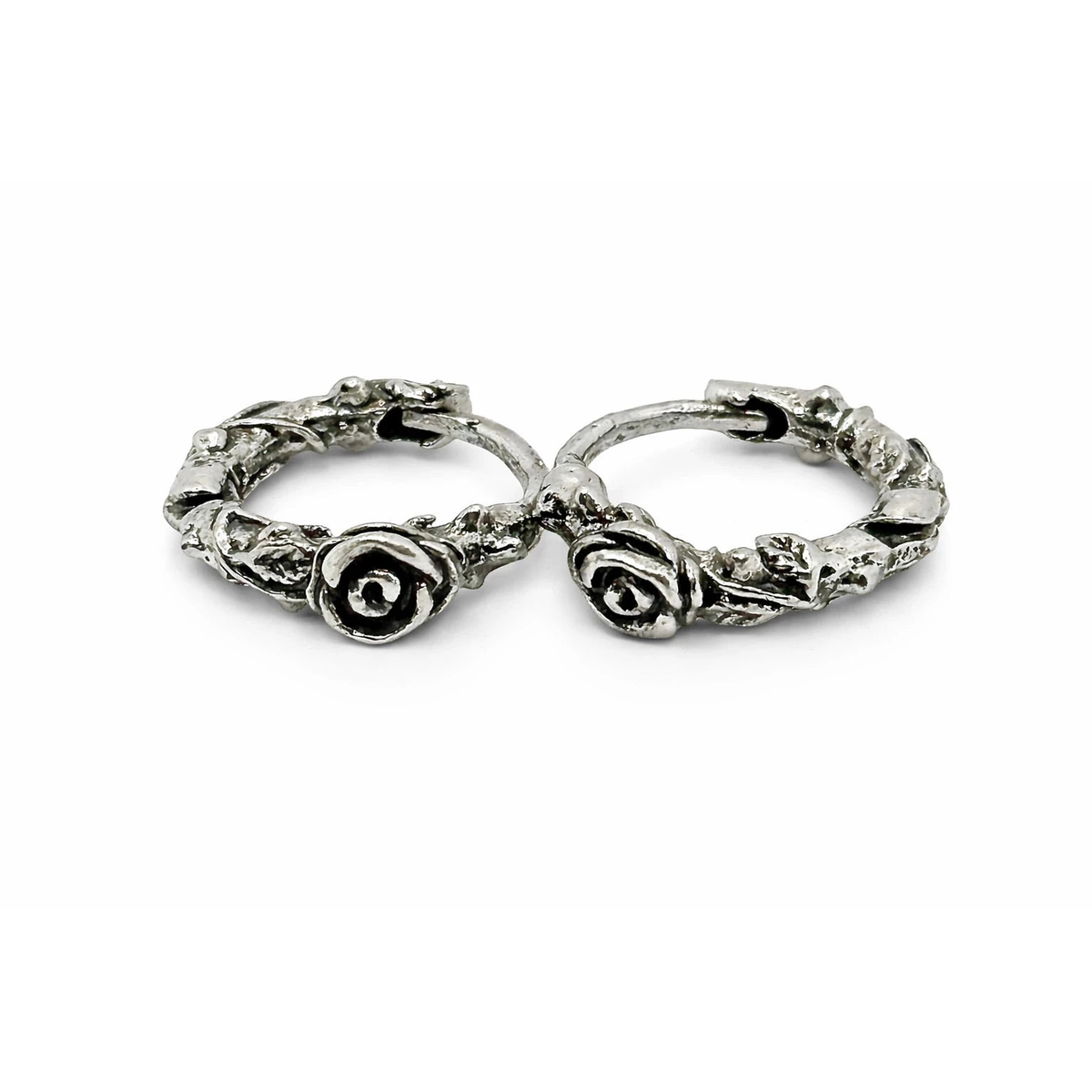 Silver-Tone Rose Vine Hoop Earrings