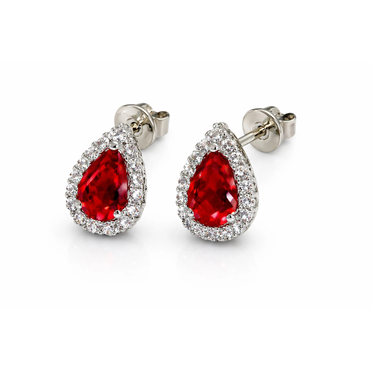 Red Teardrop Halo Rhinestone Stud Earrings