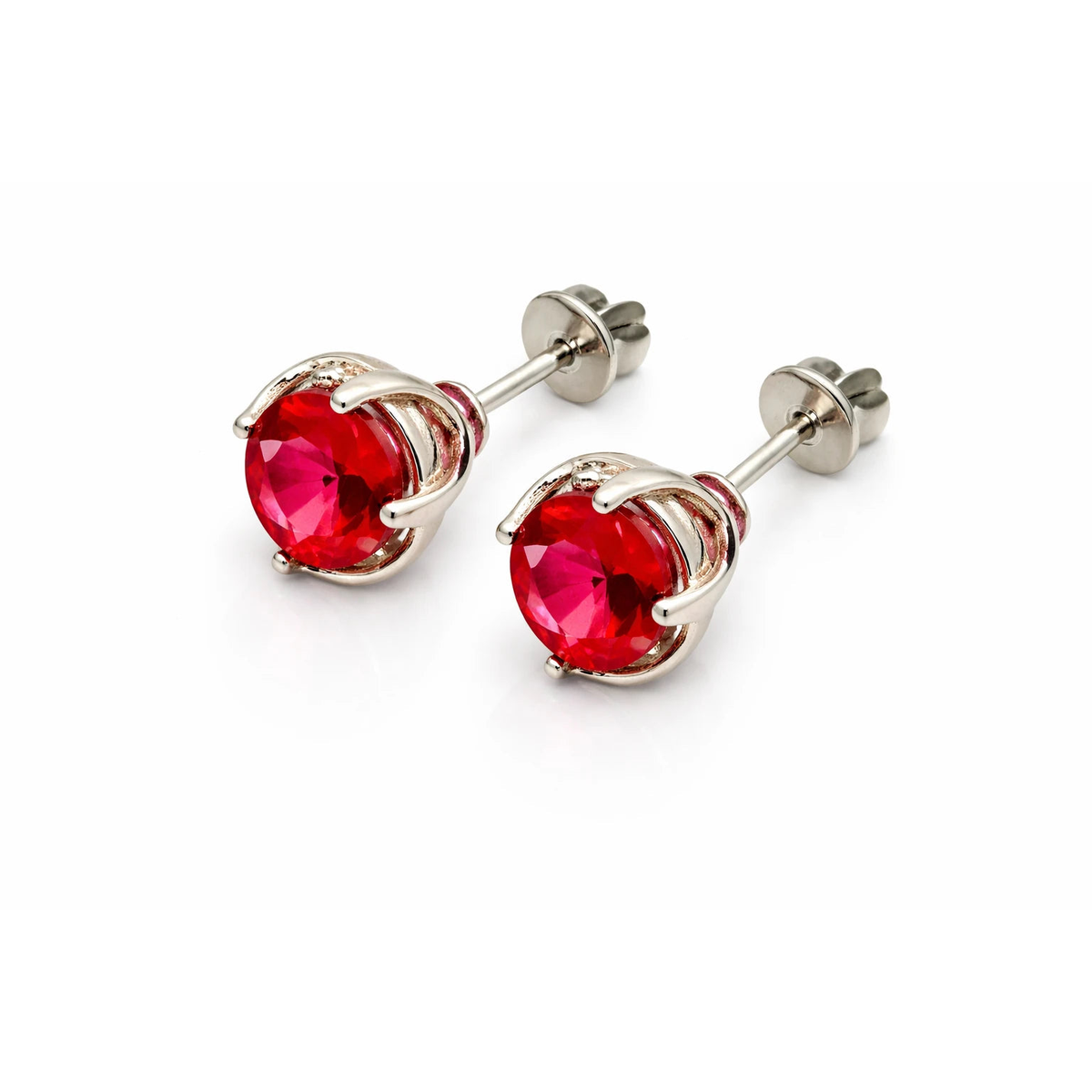 Sterling Silver Red Rhinestone Stud Earrings