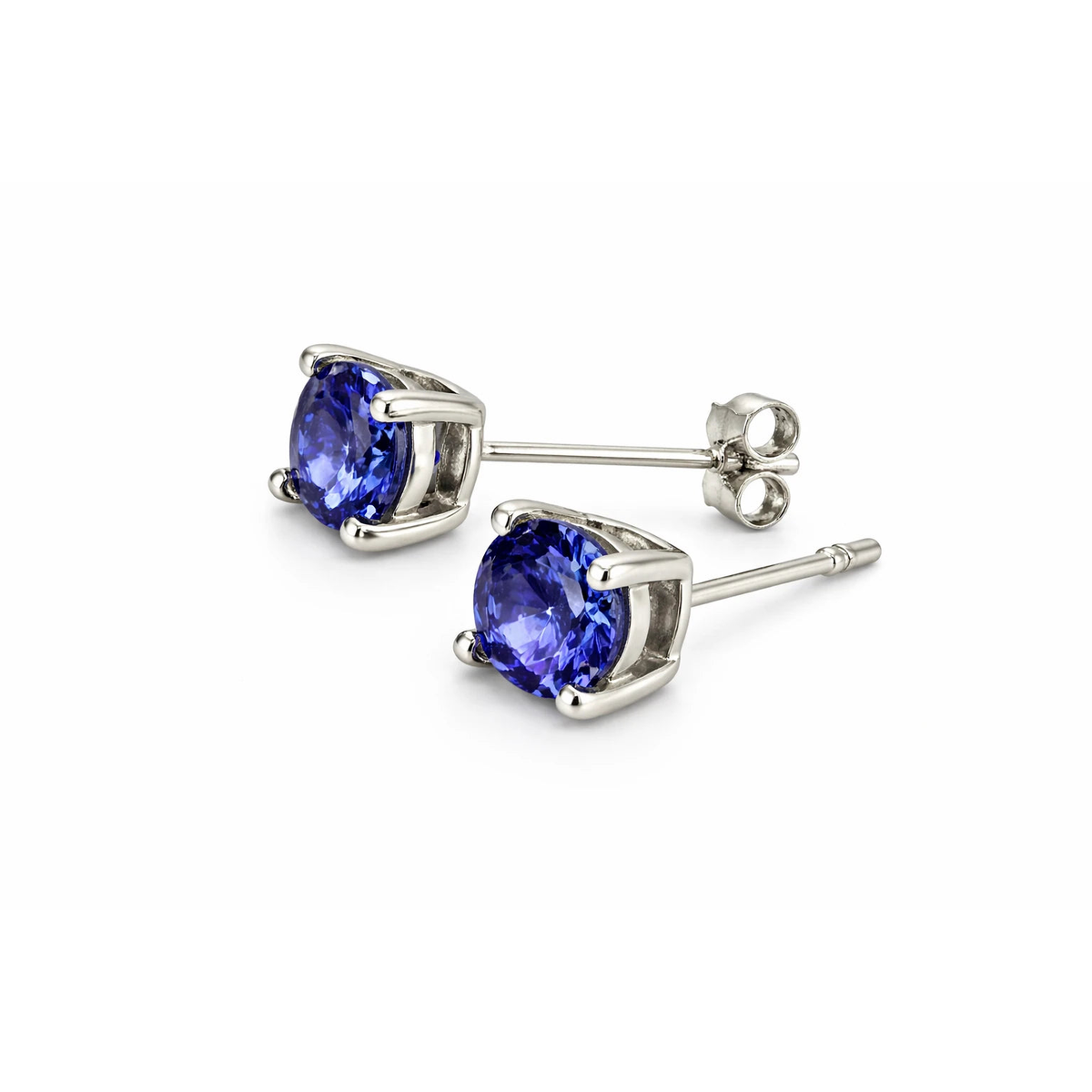Silver-Tone Blue Rhinestone Stud Earrings