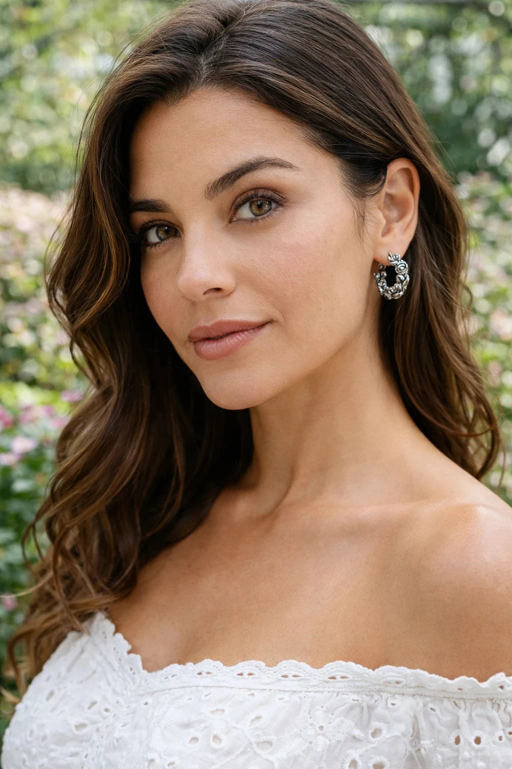 Silver-Tone Rose Vine Hoop Earrings