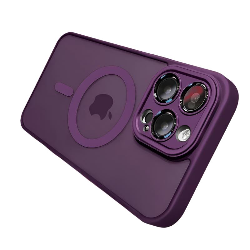 For Phone Armor Magnetic Wireless Charging Case For iPhone Shockproof Lens Protection Cover Dark Purple