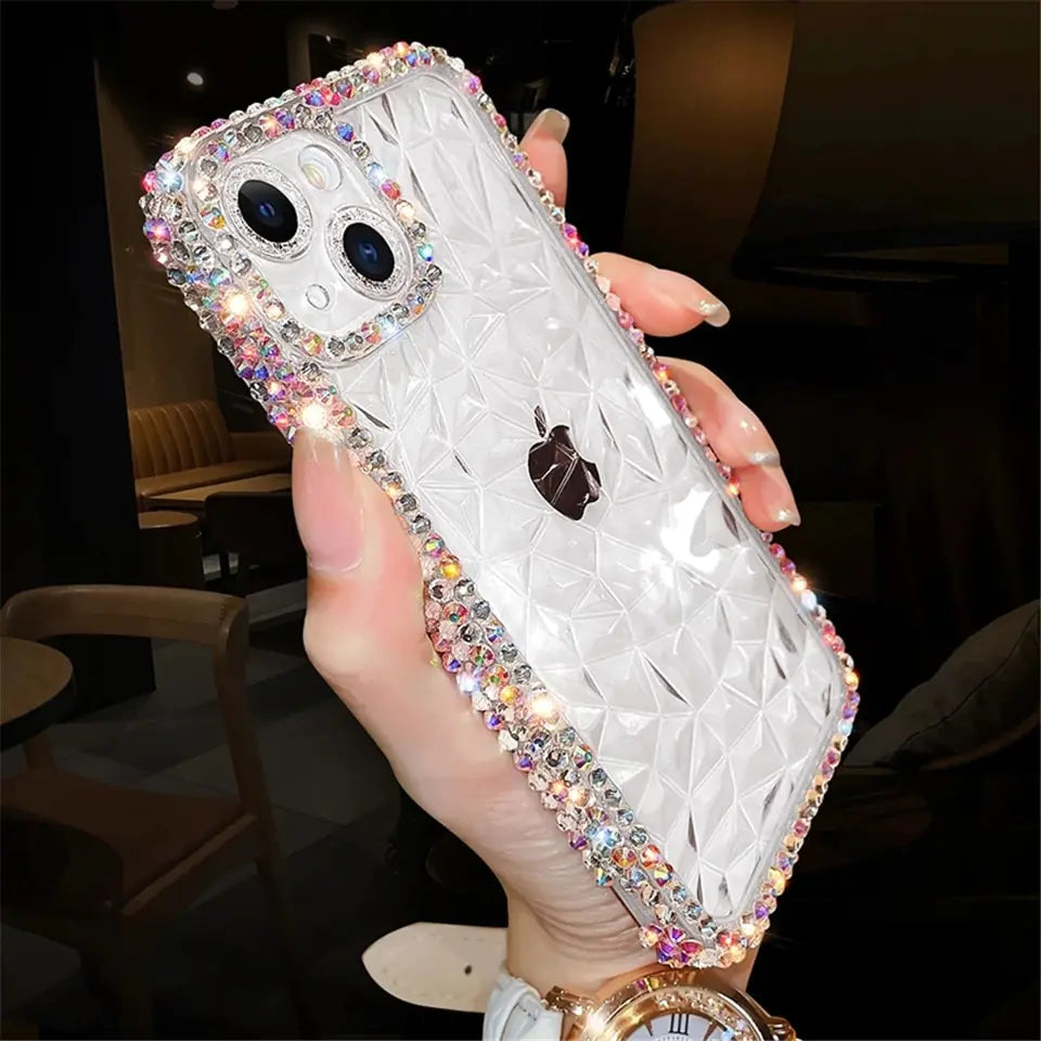 For Luxury Glitter Bling Diamond Silicone Soft Phone Case for iPhone Phone 12/12 Pro/12 Pro Max/13/13 Pro max/14/14 Pro/ 14 Pro max/15/15 Pro/15Plus/15 Pro Max  Transparent